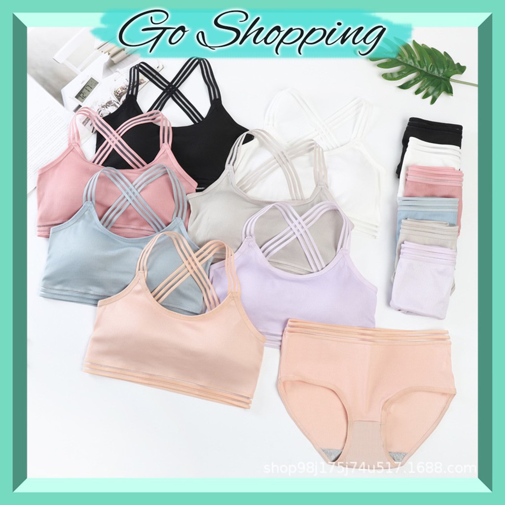 GO! BR550 BH Bra Set Wanita Bahan Lembut Model Tali Silang pakaian dalam import COD