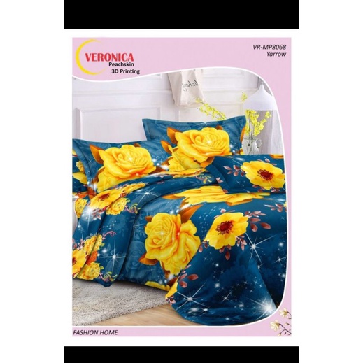 sprei microtex motif bunga mawar kuning biru