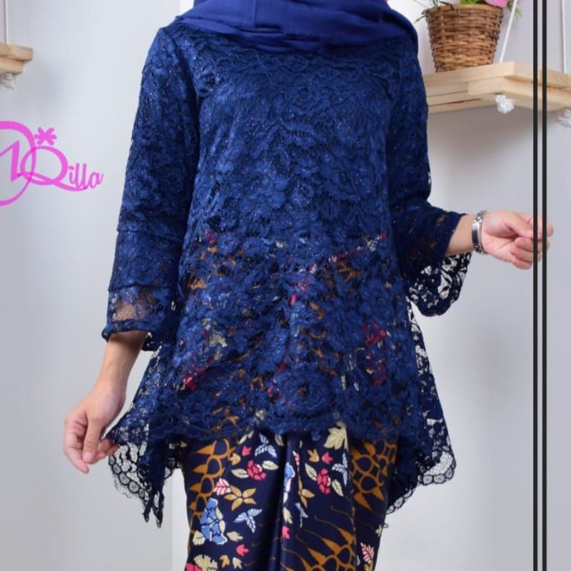 IndahKebaya | ATASAN KEBAYA BROKAT JUMBO LD 130CM / KEBAYA BROKAT MODERN BIG SIZE / KEBAYA BLOUSE JUMBO XXXL / BAJU PESTA MOCCA HITAM NAVY GOLD SILVER DUSTY MAROON