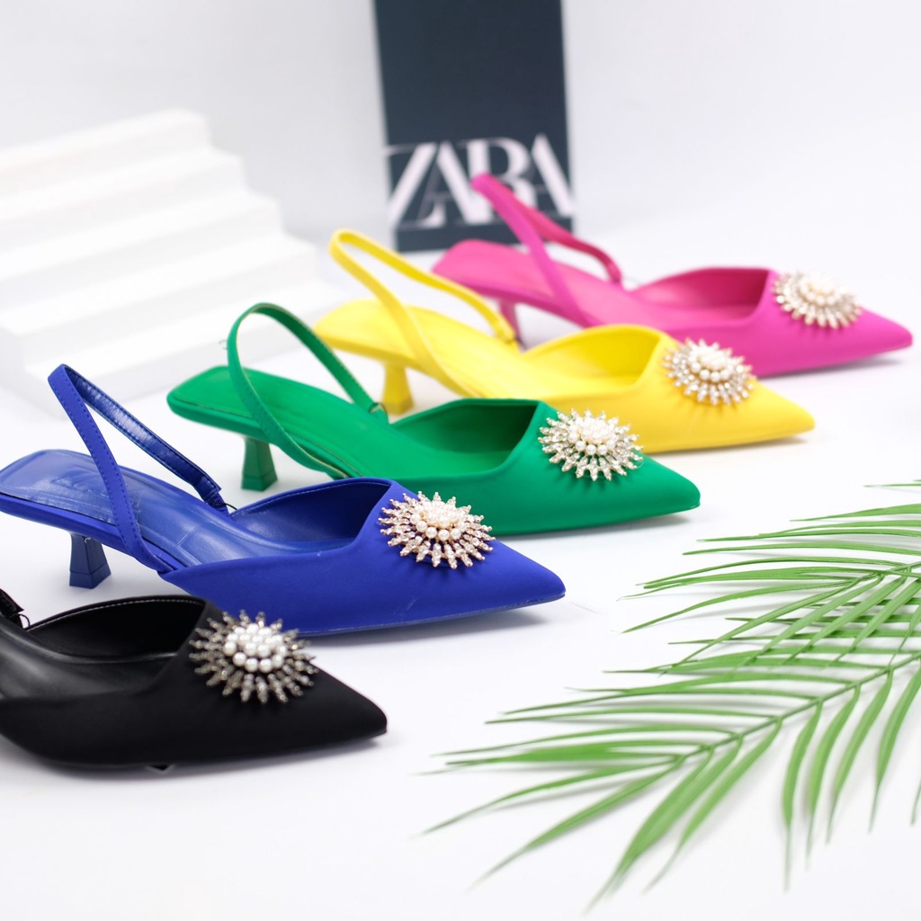 [7.7 Boombastis Sale⚡] - SEPATU HEELS WANITA IMPORT SHIMERY KITTEN SLING BACK PREMIUM ZS419