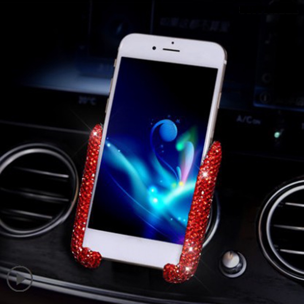 Sdl Stand Holder / Dudukan Ponsel Desain Berlian Imitasi Ukuran Mini Flexible Untuk Ventilasi Ac Mobil