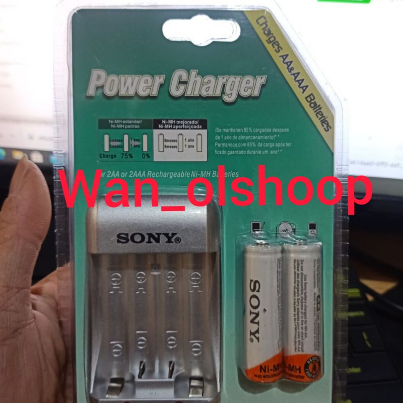 Charger Baterai AA / AAA Power Charger SONY BONUS 2 Pcs Baterai AA