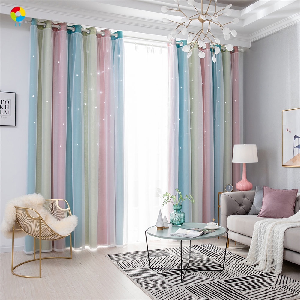modern double layer blackout curtains star cutout window curtain for living  room bedroom home decor