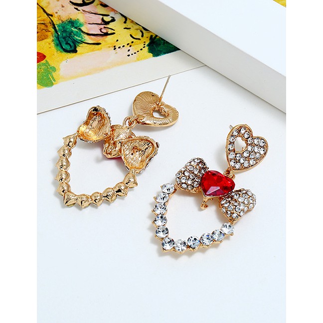 LRC Anting Tusuk Fashion Red Openwork Love Diamond Stud Earrings F40664