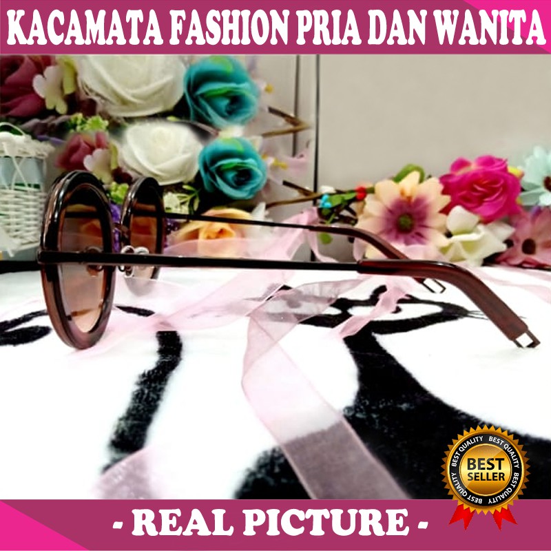 Kacamata hitam pria wanita round frame gaya vintage sunglasses unisex korean gaya Terkini &amp; Terlaris