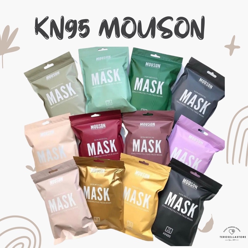 Masker KN95 Mouson Putih/Hitam/Warna Embos Isi 10pcs 4ply