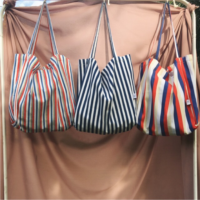 Baggy Tote Bag Kanvas Motif Stripe / Totebag Nudie - CABICIKS