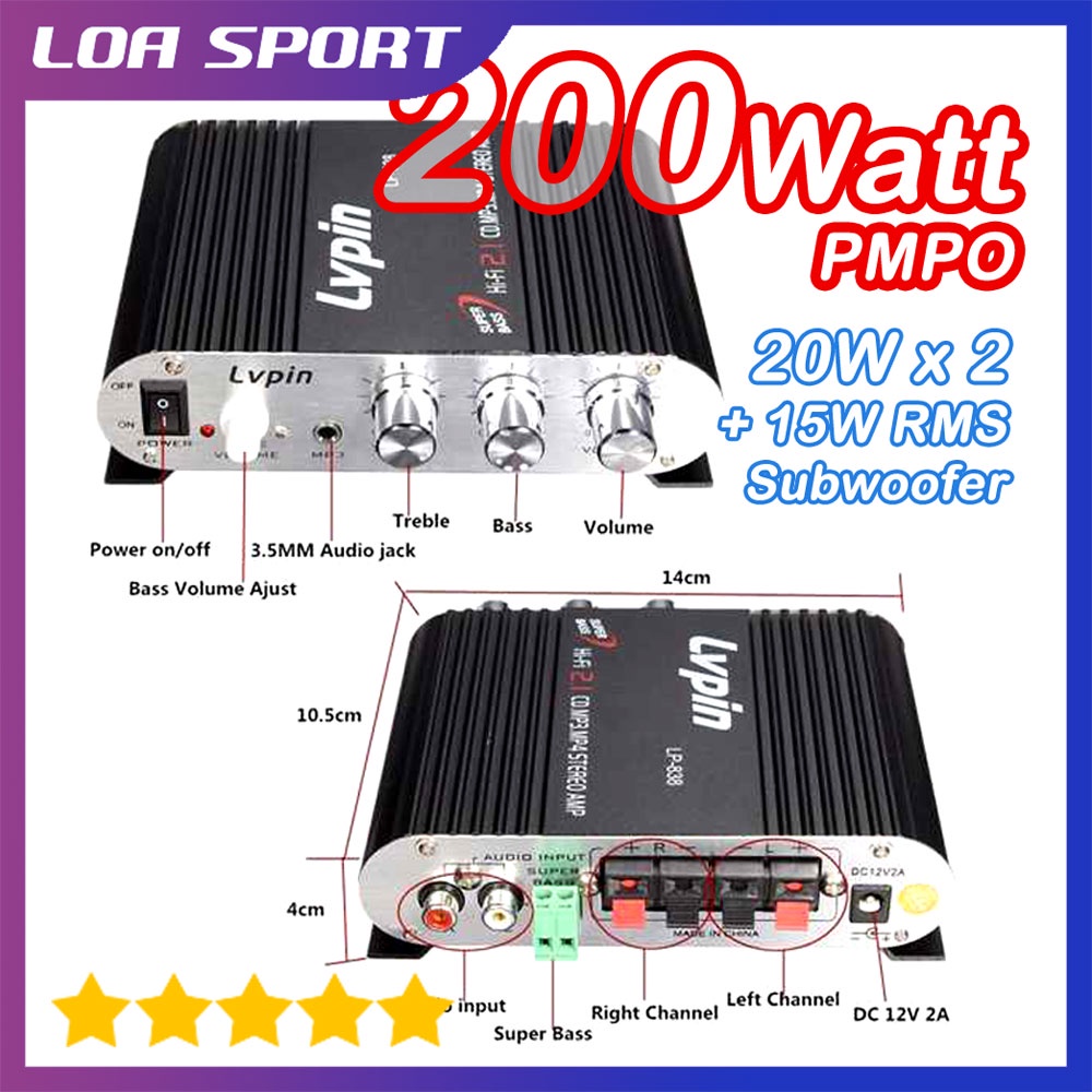Jual Ampli Mobil Power Amplifier Mini HiFi Stereo Treble Bass Booster
