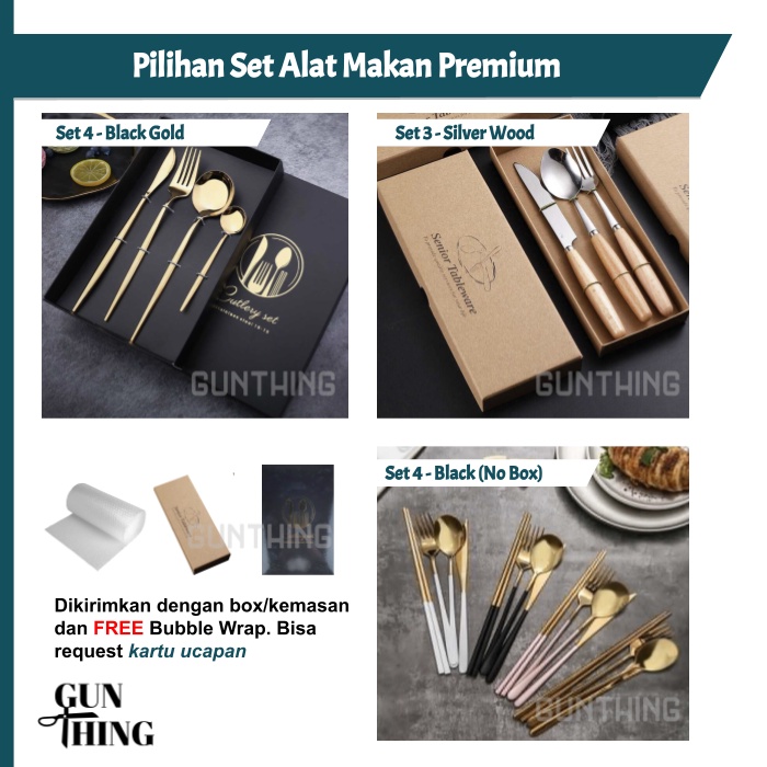 Set alat makan premium + piring keramik - set alat makan mewah (SET MAKAN + PIRING)