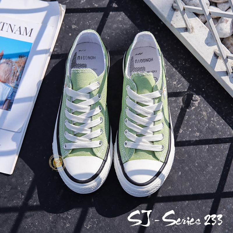 [Jwalk] Sepatu Sneakers Wanita Casual Motif Daisy ala Korea Import Kualitas Super Premium - 233-GREEN