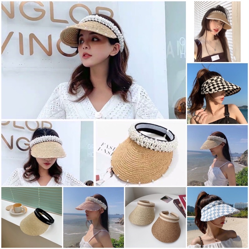 Topi sun visor Summer Lafite Empty Pearl Empty Top Sun Hats!