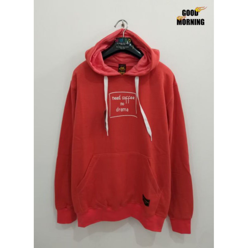 GOOD MORNING SWEATER HOODIE Sweater cewek cowok Sweatshirt warna orange motif word art seri GM1118