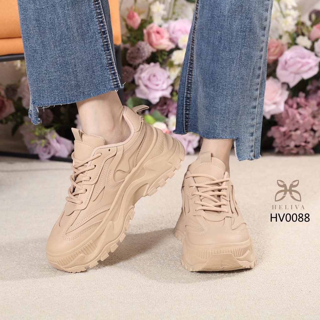 HELIVA GABE Sneakers Sepatu Polos Tali Sol 6cm Tinggi Bahan Kulit HV0088 Original Brand