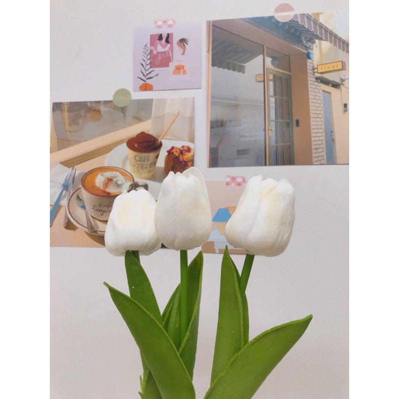 Bunga Tulip Latex Import Real Touch bunga Dekorasi Bunga Artificial Tulip Besar-Putih Kuning