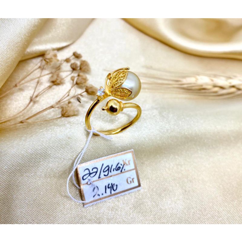Cincin emas asli 22k kadar emas 91.6% mutiara air laut asli lombok