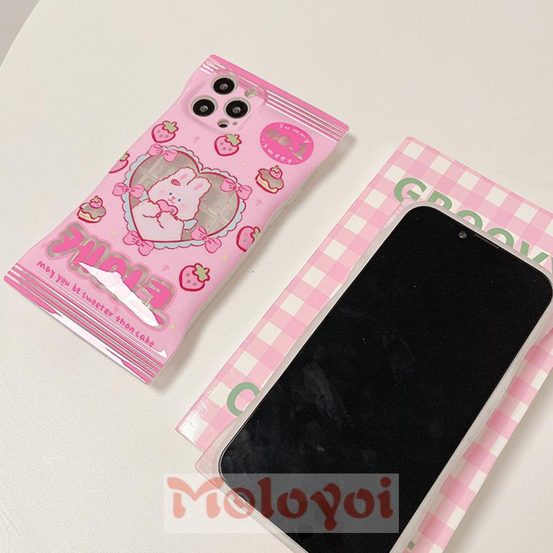 Soft Case Motif Strawberry Kelinci Hati Untuk iPhone 11 8 7 6 6s Plus XR 14 12 13 Pro Max 14 Plus X XS Max SE 2020