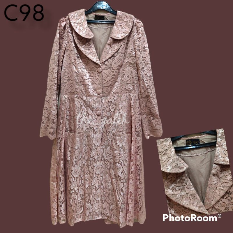 C98 Baju Dress Brokat Dusty Pink Lengan Panjang Bagus Murah