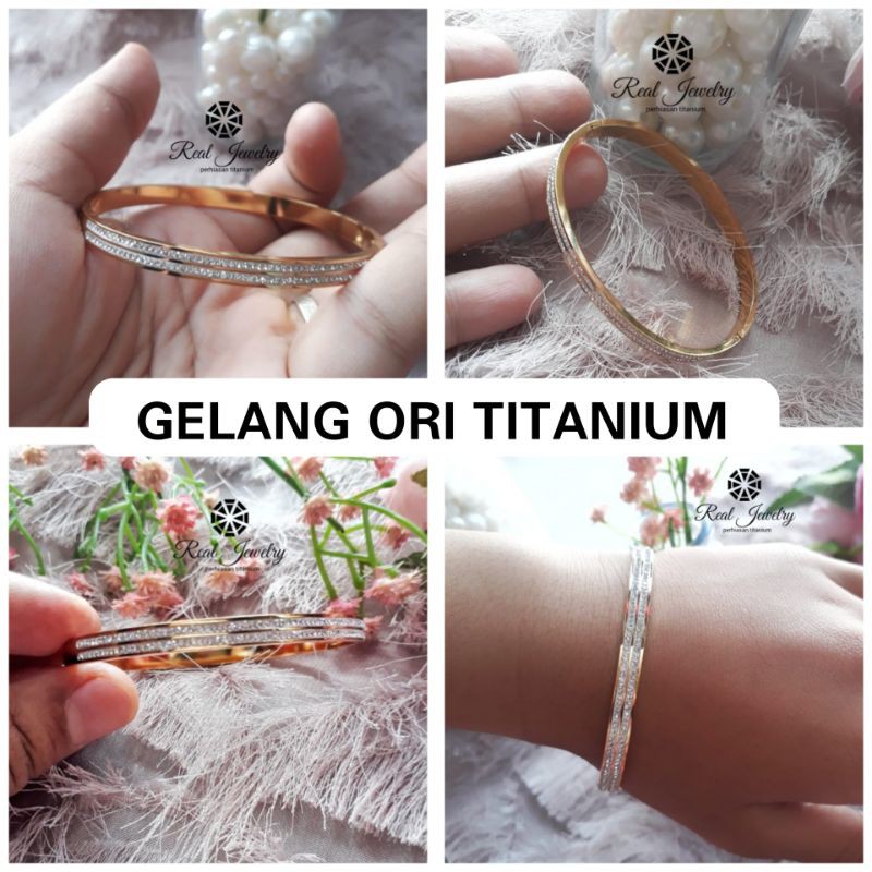 Athar shop COD gelang ORI TITANIUM/Gelang bangle titanium full permata anti karat/fashion korea