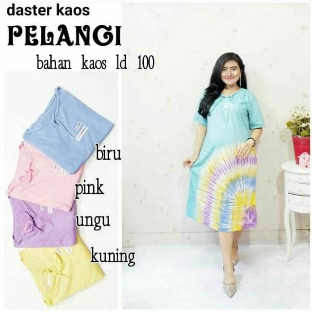 Daster Kaos Pelangi Motif Jumputan Leher Tali Grosir Daster Pekalongan