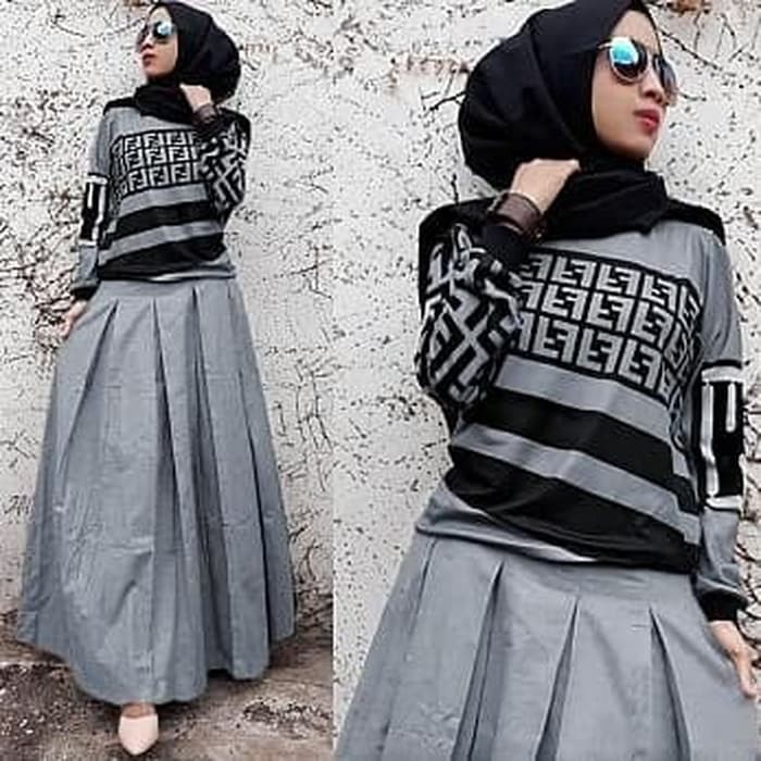 [ Spesial Harga Grosir ] Stelan Syari L Setelan Syar'I Wanita M ZV478 Iv Set Fendos Blouse Rok Paka