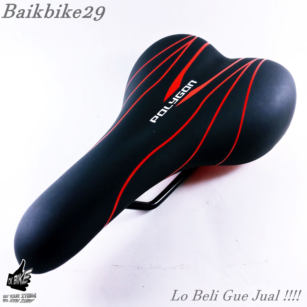 Sadel Polygon Hitam Merah Medium Size Jok Sepeda MTB Dll