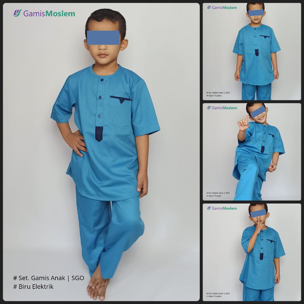 Setelan Gamis Oblong Anak Katun _ Biru Elektrik