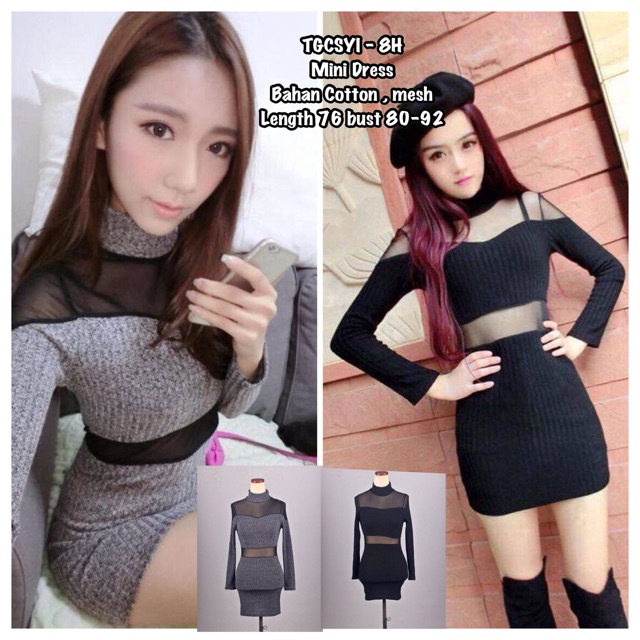 TGCSYI DRESS HITAM DRESS GRAY MINI DRESS KETAT DRESS PESTA