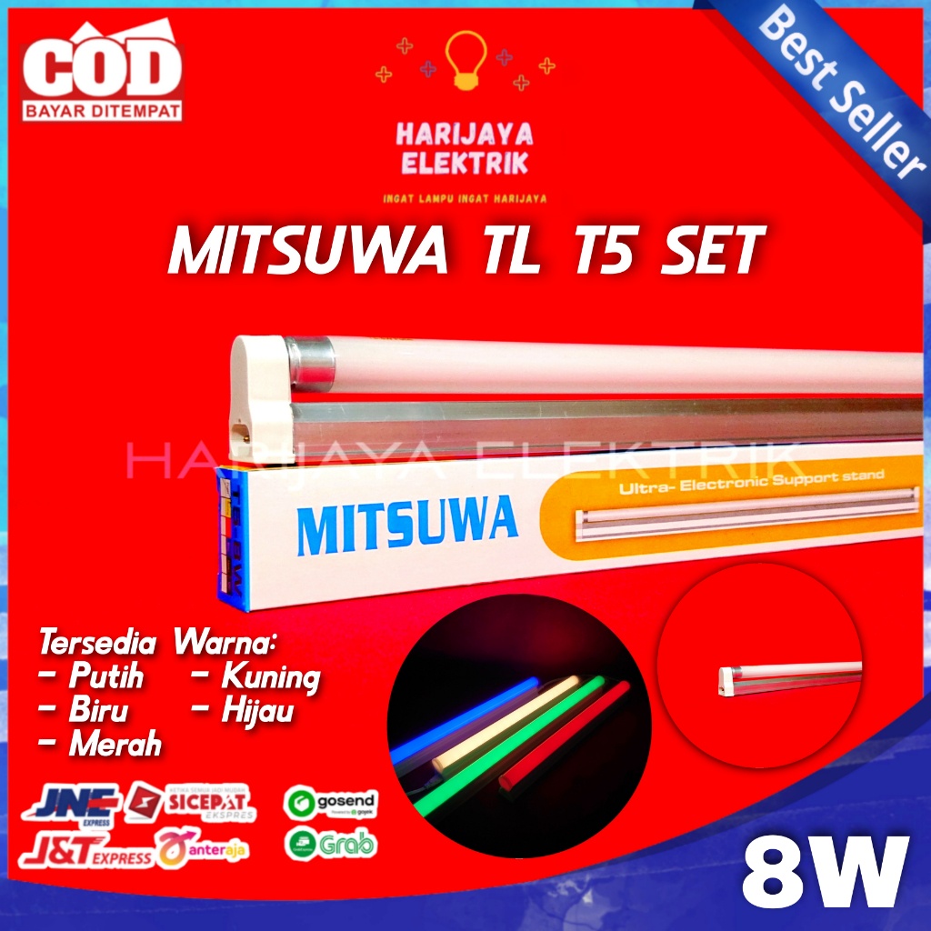 MITSUWA LAMPU TL NEON T5 SET 8 WATT KOMPLIT + KAP LAMPU ETALASE WARNA