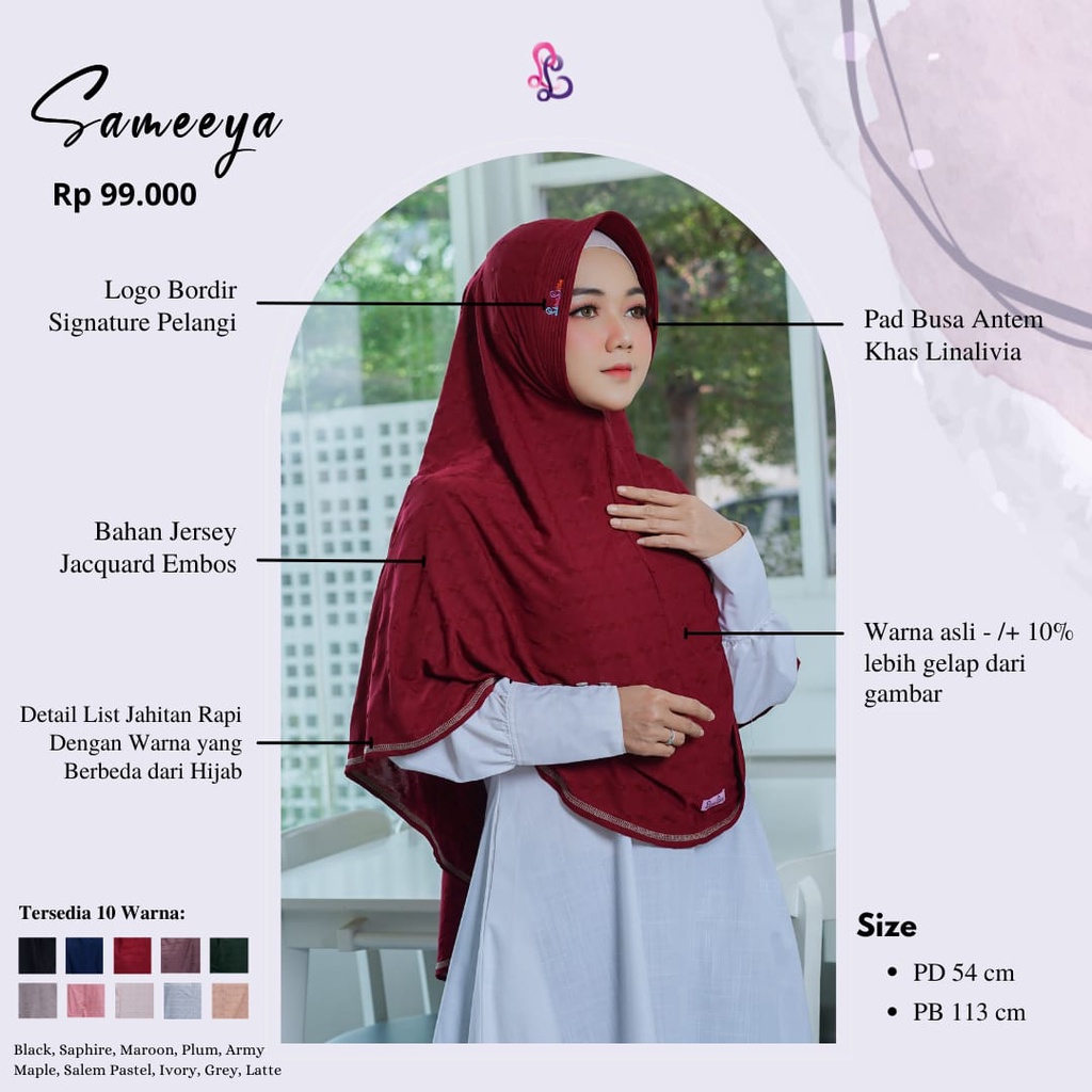 Sameeya by LinaLivia Hijab/hijab syari/hijab jumbo