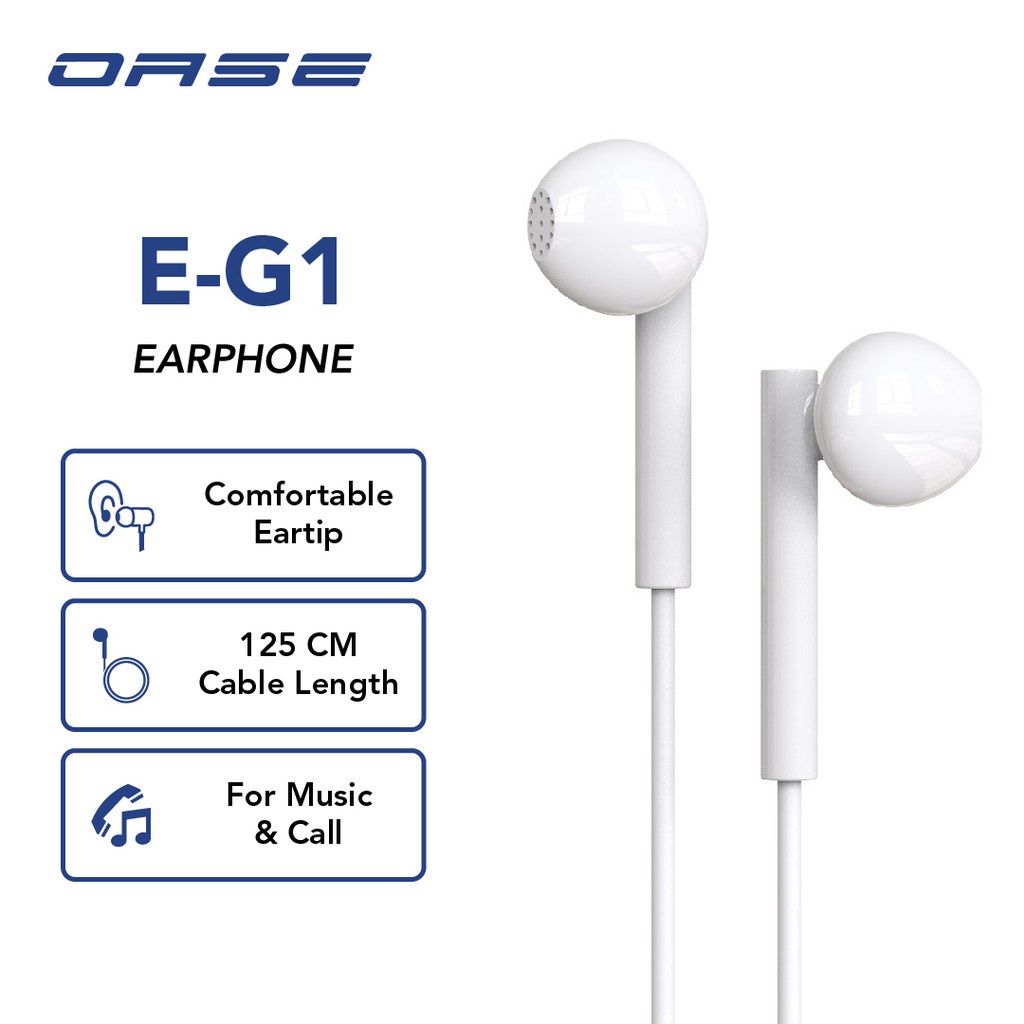 OASE Wired Earphone Headset Handsfree Cable Length 125 cm Garansi Resmi 6 Bulan E-G1