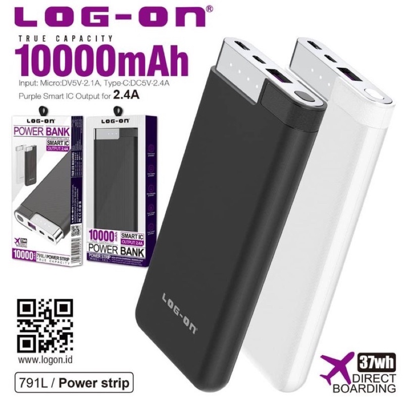 POWERBANK LOGON POWER STRIP 10000 MAH 791L SMART IC  OUTPUT 2.4A HIGH SPEED CHARGING