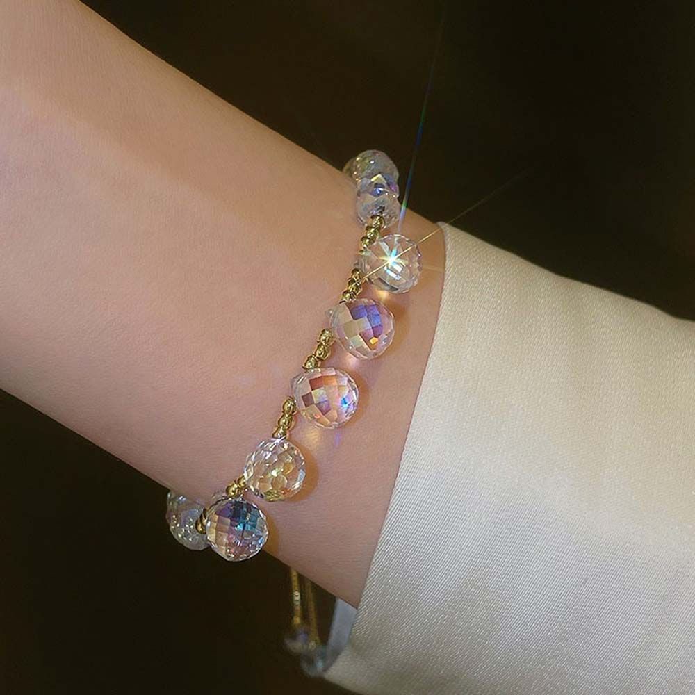 Needway  Shiny Korean Style Bangles Elegant Fashion Jewelry Women Bracelets Charm Sweet Pull-out Temperament Girl Adjustable Crystal Beads/Multicolor