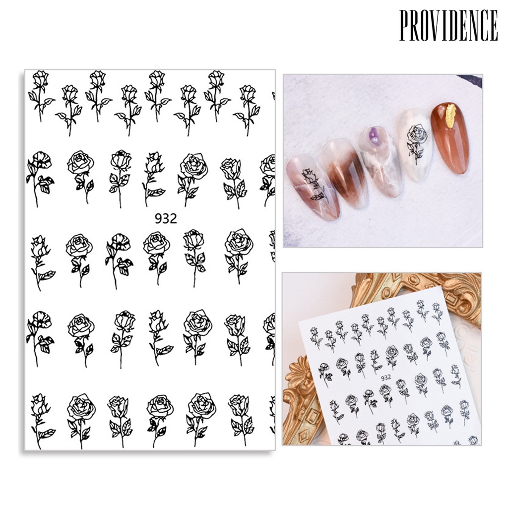 Providence 6Pcs Nail Art Stickers Hollow Design Time-saving Manicure Decorations Rose Print Nail Art Stickers for Home