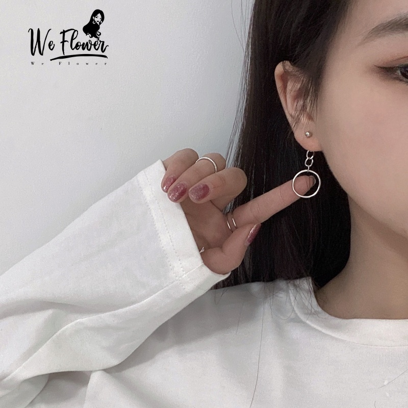 We Flower Anting Tusuk Gantung Desain Bunga Warna Silver Gaya Simple Untuk Wanita