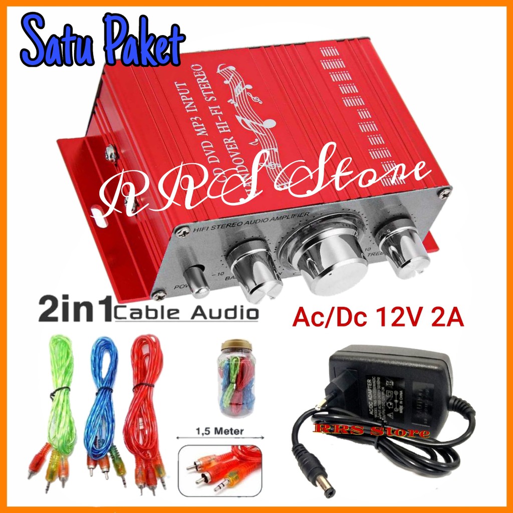 Lepy hi fi stereo amplifier speaker amplier 20w .dc-12v Satu paket adaptor dan  kabel audio