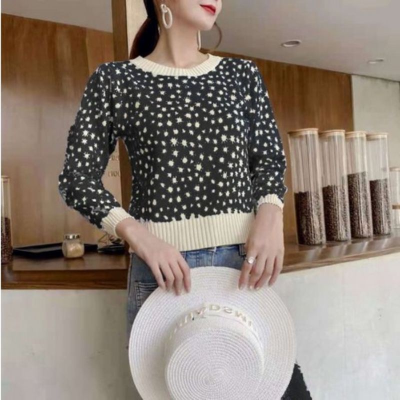 MDLV ~ 940 TRILIUM KNIT TOP LENGAN PANJANG // ATASAN RAJUT LENGAN PANJANG // FASHION IMPORT WANITA