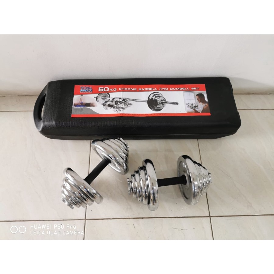 TOTAL HEALTH GYM - New Alat Olahraga Latihan Angkat Beban Fitness Gym Total Sport Chrome Dumbbell Set 50 Kg Barbel Set Dumbel