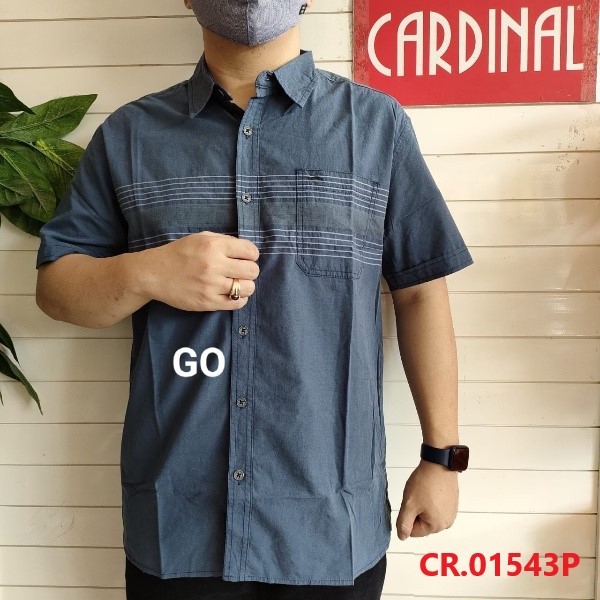 gof CRQ JUMBO CARDINAL KEMEJA REGULAR Lengan Pendek Pria Hem Casual Jeans Santai Motif Original