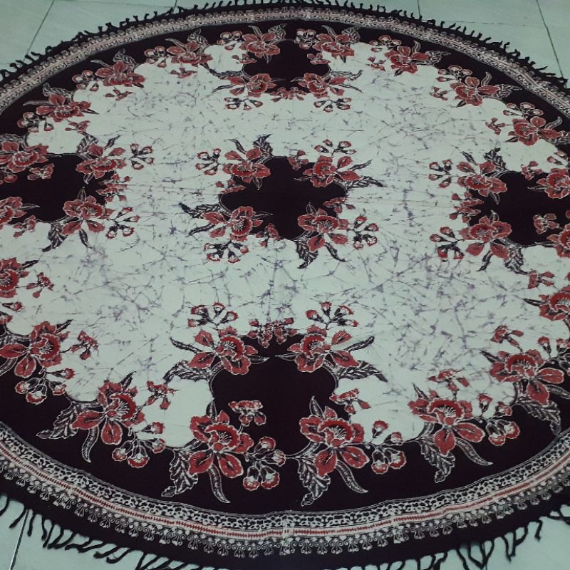 Taplak Meja Makan Batik Bundar Bulat Batik Cap 6 Kursi Motif Remekan