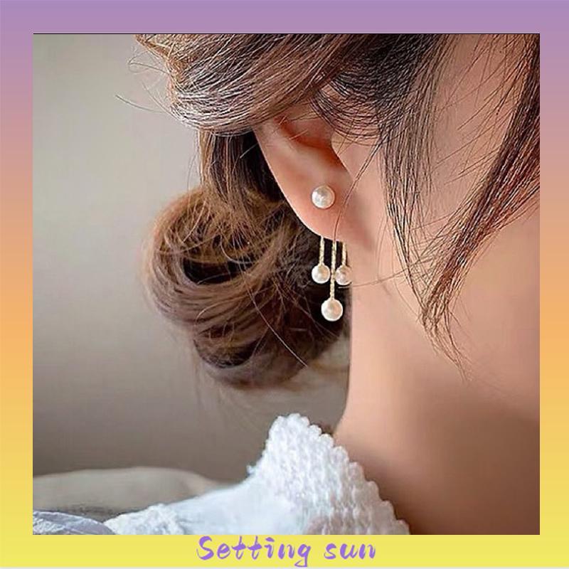 Anting Tusuk Silver S925 Gantung Belakang Wanita Hias Mutiara TN