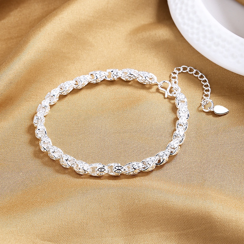 Fancyqube Gelang Lapis Silver Ukuran 4mm Untuk Wanita