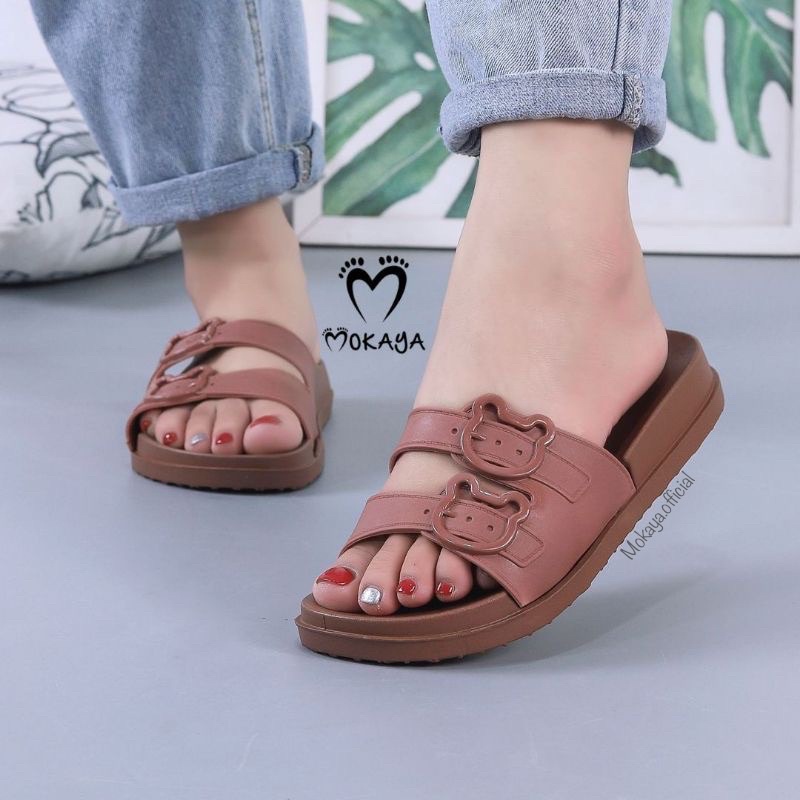 [ SUPER BEST SELLER ] Sandal Slop Jelly Wanita Gesper Bear Lucu Import Mokaya / Size 36-41 (420-2/ST-2022-74)