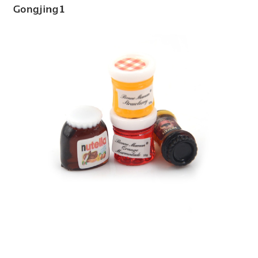 Gongjing1 4pcs / set Miniatur Toples Selai / Kopi Skala 1: 12 Untuk Dekorasi Rumah Boneka