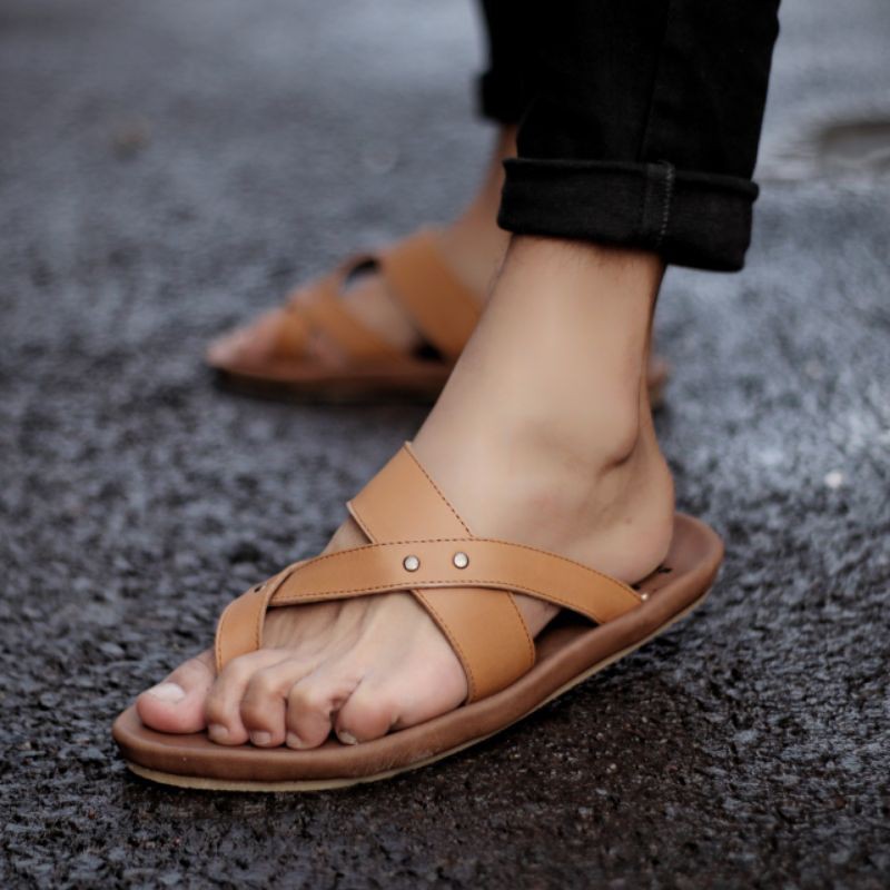 WIROS BROWN Sandal pria kulit asli cevany original handmade sandal jepit kulit pria bisa COD