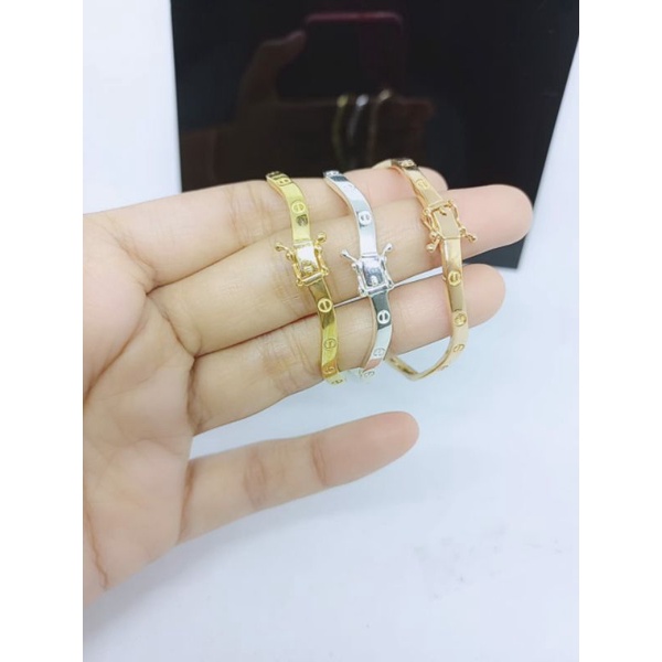 GELANG PERAK ASLI SILVER 925 LAPIS EMAS/GELANG BANGLE CART*ER GELOMBANG POLOS/ASLI SILVER/FASHION WANITA