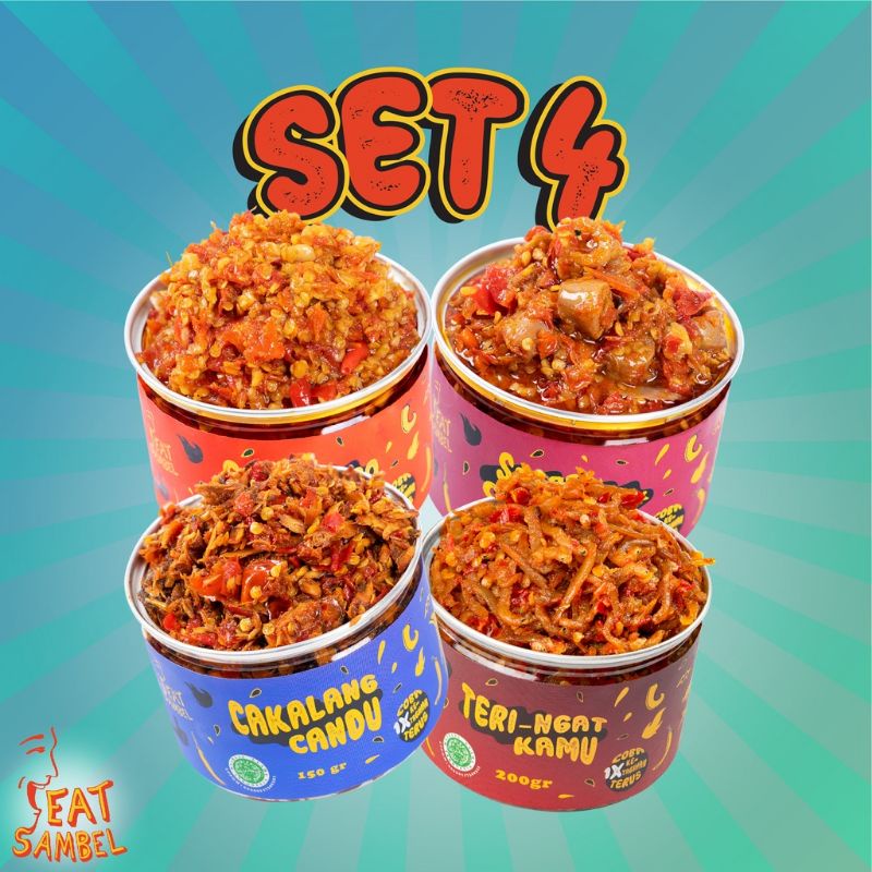 

COD//Eat sambel paket hemat isi 4 - Cakalang | Teri | Cumi | Geprek