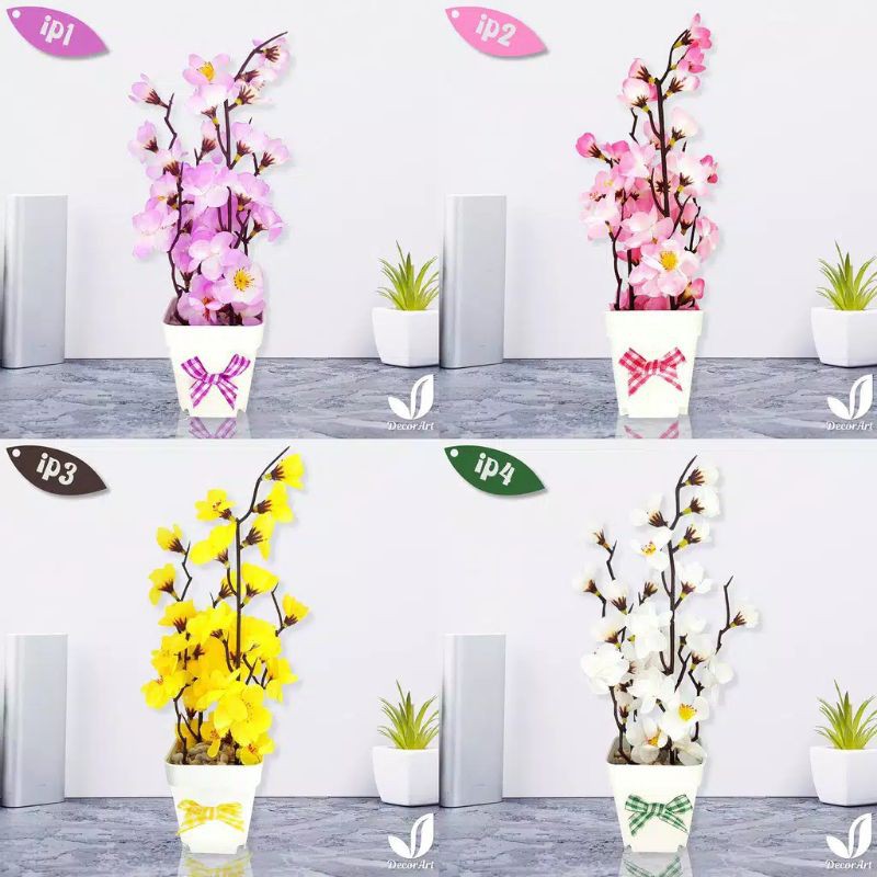 BUNGA SAKURA PLASTIK HIAS ARTIFICIAL HOME DEKOR/PLUS POT PLASTIK
