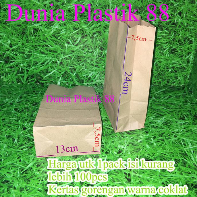 

New Isi100Pcs Kantong Kertas Warna Coklat Paper Bag Flat Gorengan Food Kue