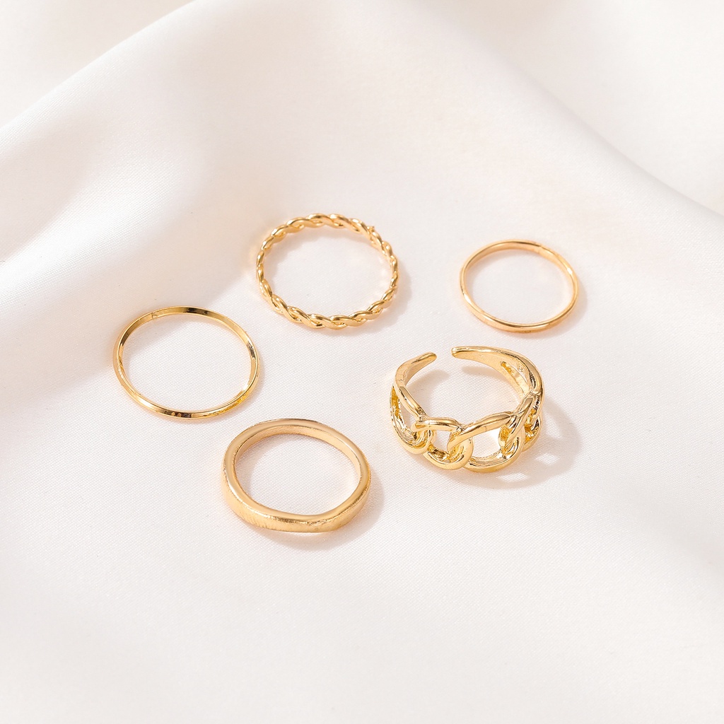 Set Cincin Model Terbuka Bentuk Geometris Gaya Retro Korea Untuk Wanita