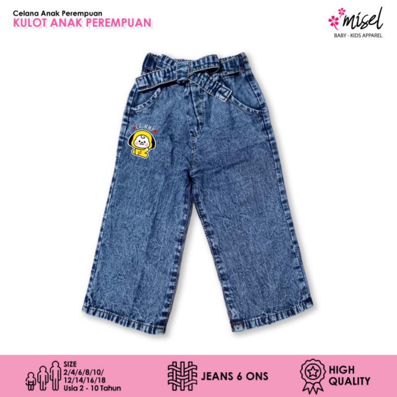 Celana Kulot Jeans anak motif BTS bordir, Bawahan Lepis Panjang anak perempuan BT12